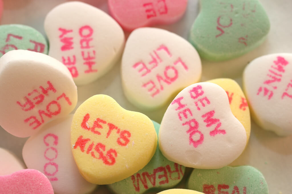 colorful candy hearts for Valentine's Day