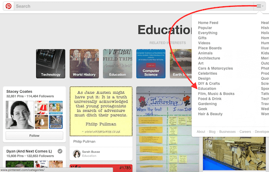 pinterest-search-for-education-on-drop-down-list